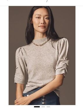 Anthropologie Wool Cashmere Puff-Sleeve Mock-Neck Sweater NWT